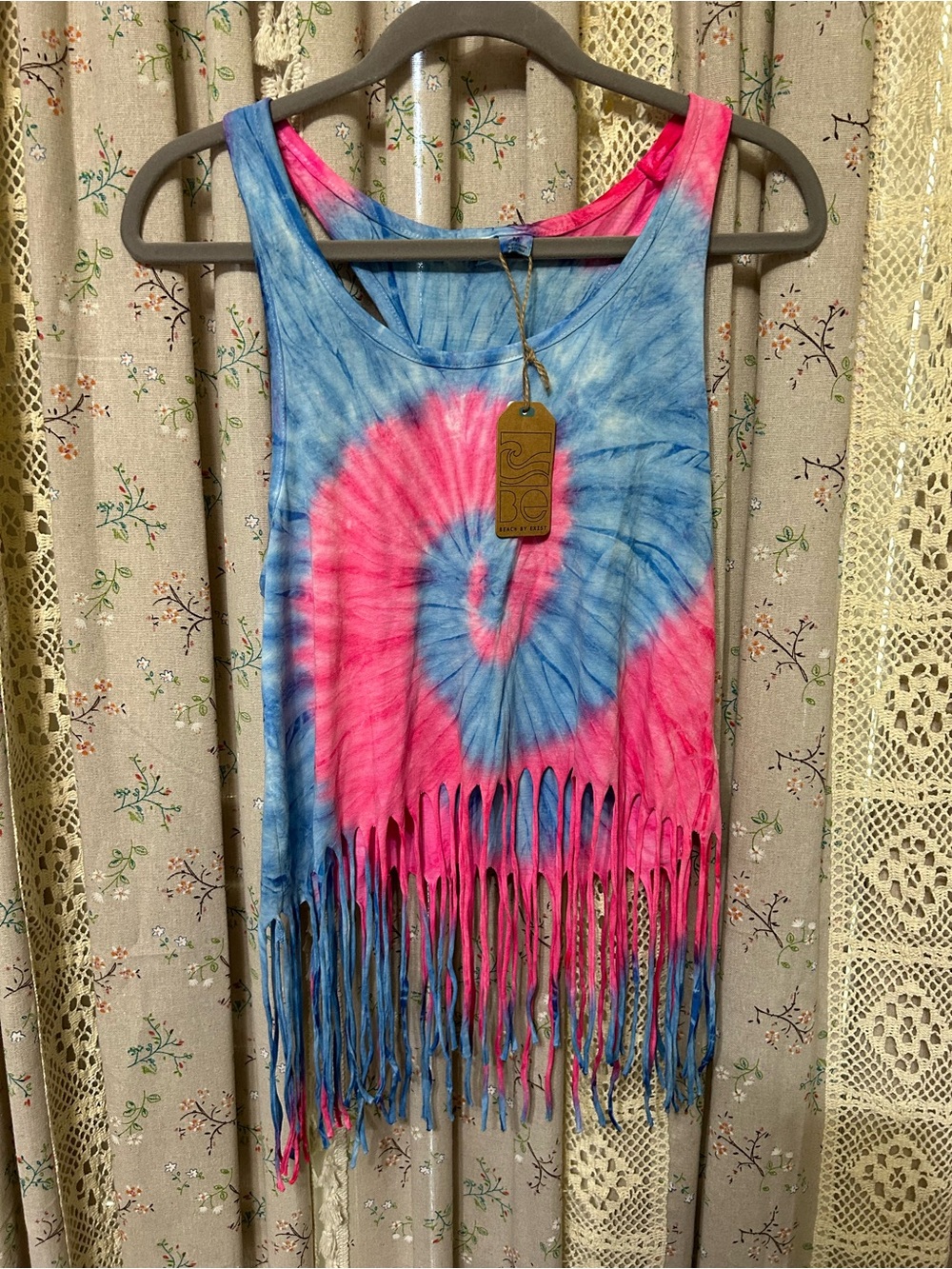 Save The Whales Tie Dye Fringe Tank Top La Jolla California Racerback M